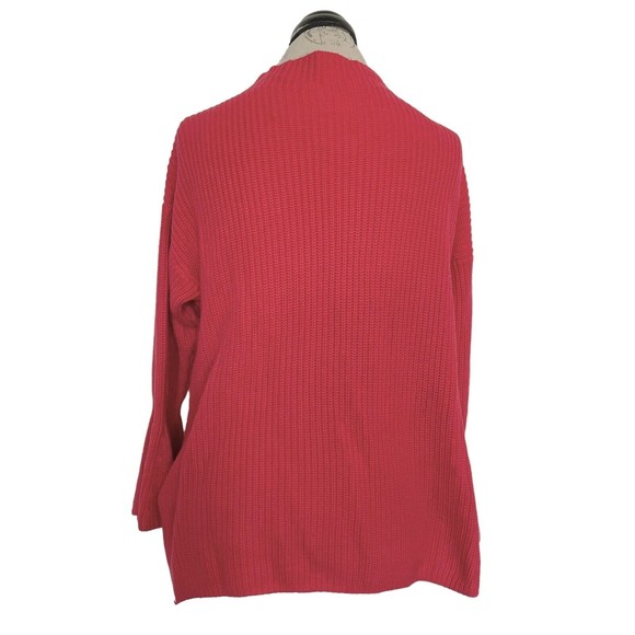 Loft Red Sweater Ribbed High Neckline Mock Chunky Knit Bell Sleeve Size Medium - Picture 3 of 12